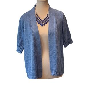 Appleseed's Blue Knit Open Front Short Sleeve Cardigan Sweater‎ Womens